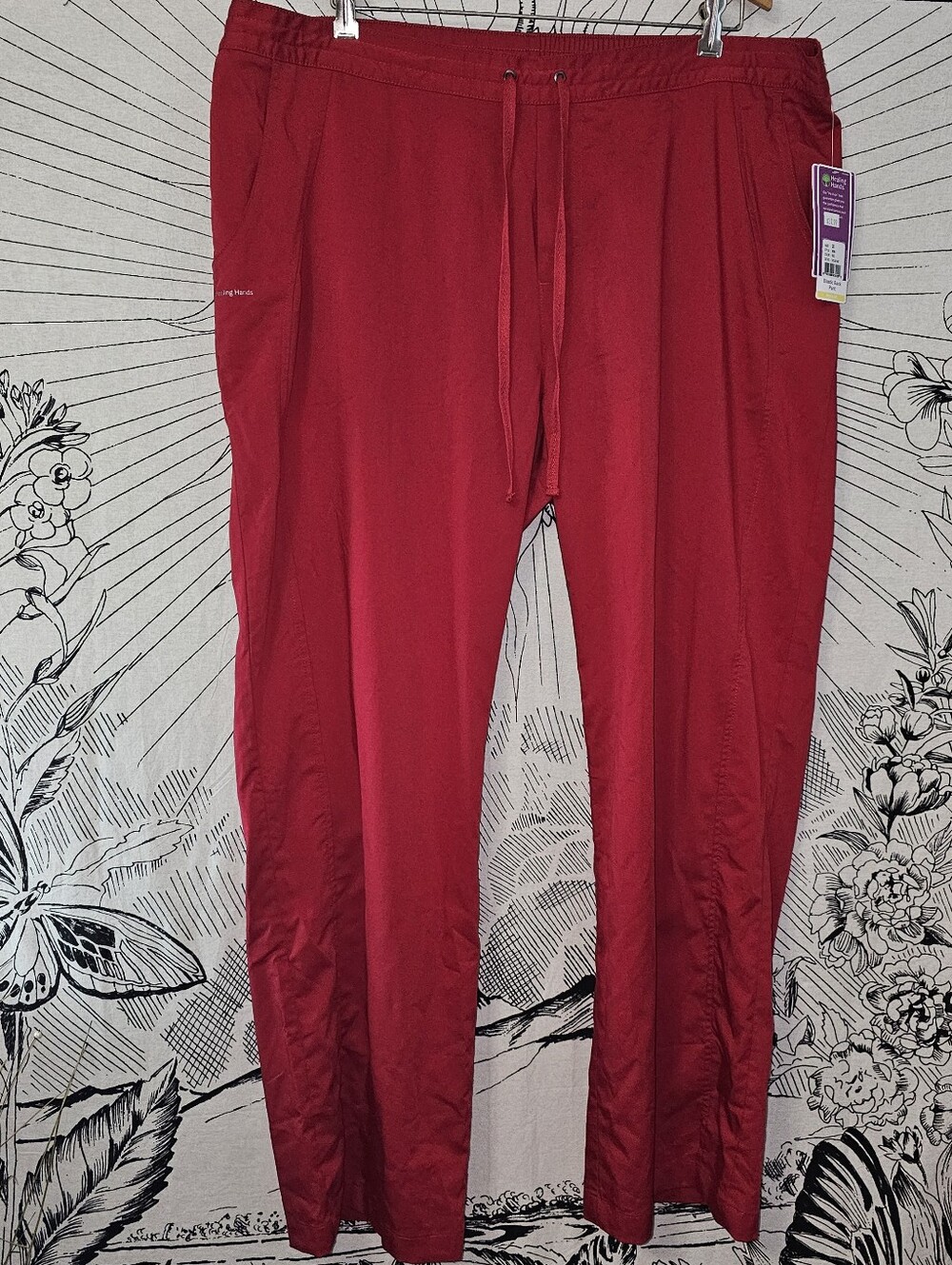 Healing Hands Purple Label Red 2X Scrub Elastic Band Pants Drawstring Pockets